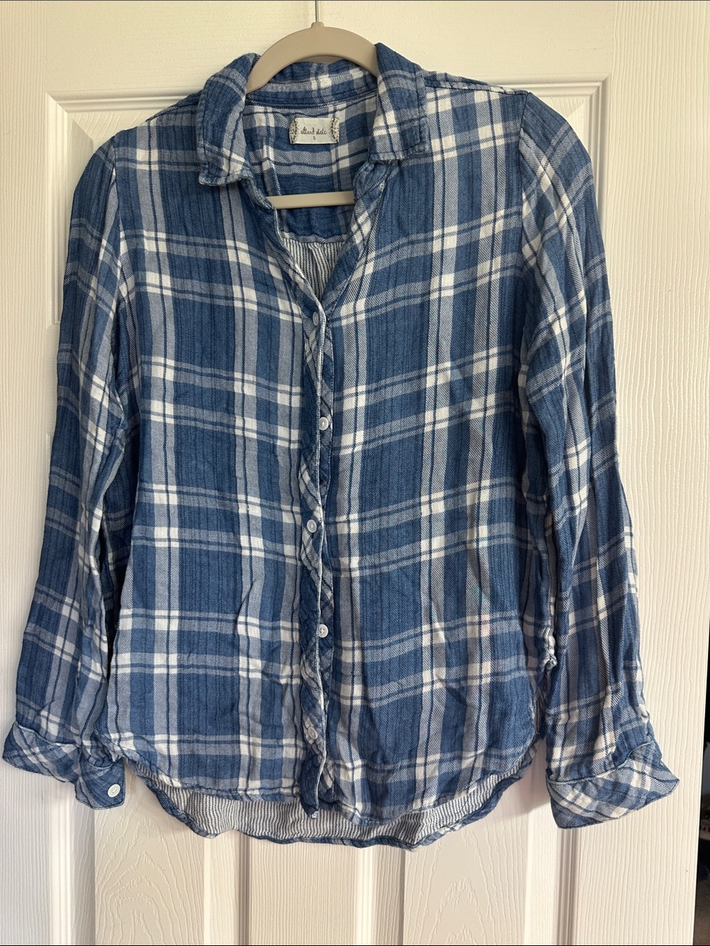 Altar'd State Blue and White Plaid Button-Up Shirt